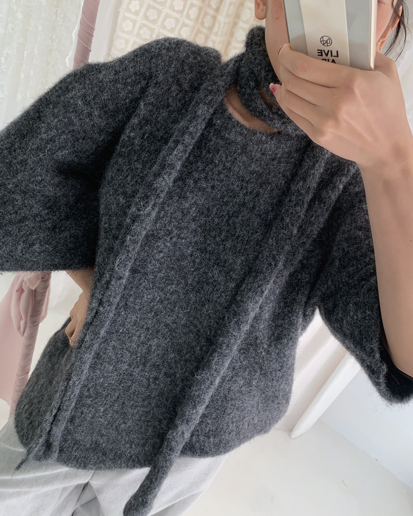 LIVE AID-P東大門㊣代購女裝新品25秋冬時尚針織衫含脖帶LIVE AID-P針織衫