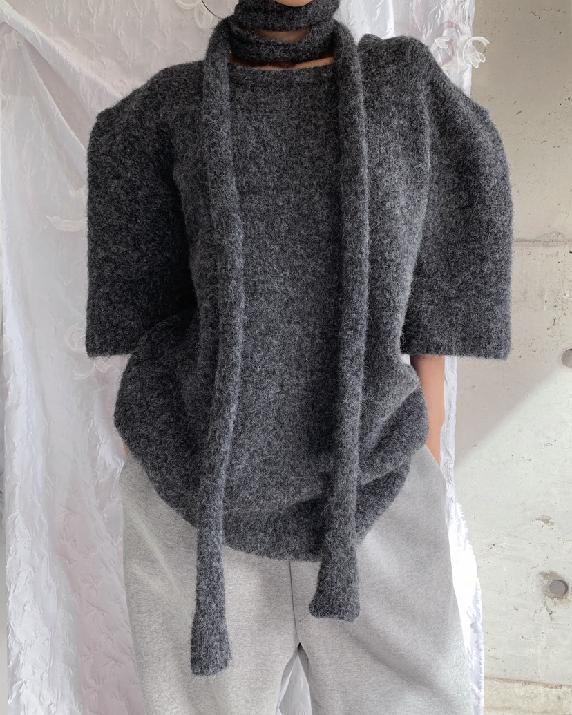 LIVE AID-P東大門㊣代購女裝新品25秋冬時尚針織衫含脖帶LIVE AID-P針織衫