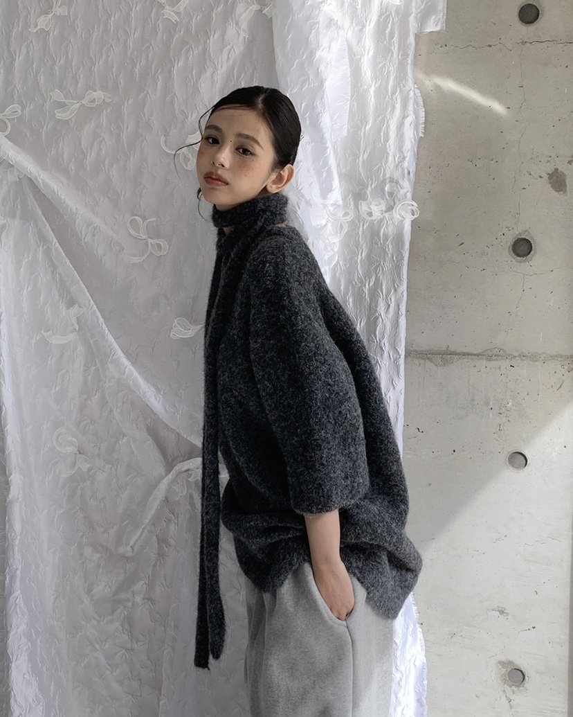 LIVE AID-P東大門㊣代購女裝新品25秋冬時尚針織衫含脖帶LIVE AID-P針織衫