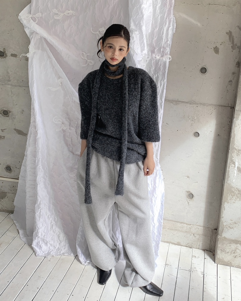 LIVE AID-P東大門㊣代購女裝新品25秋冬時尚針織衫含脖帶LIVE AID-P針織衫