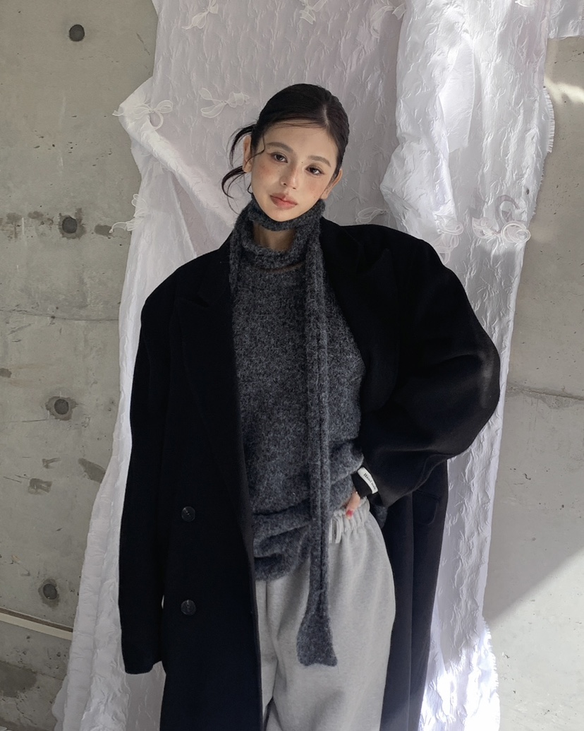 LIVE AID-P東大門㊣代購女裝新品25秋冬時尚針織衫含脖帶LIVE AID-P針織衫