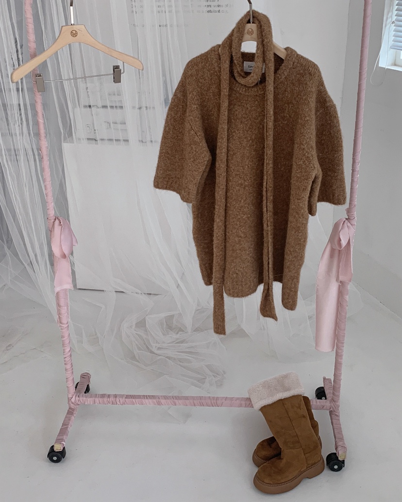 LIVE AID-P東大門㊣代購女裝新品25秋冬時尚針織衫含脖帶LIVE AID-P針織衫