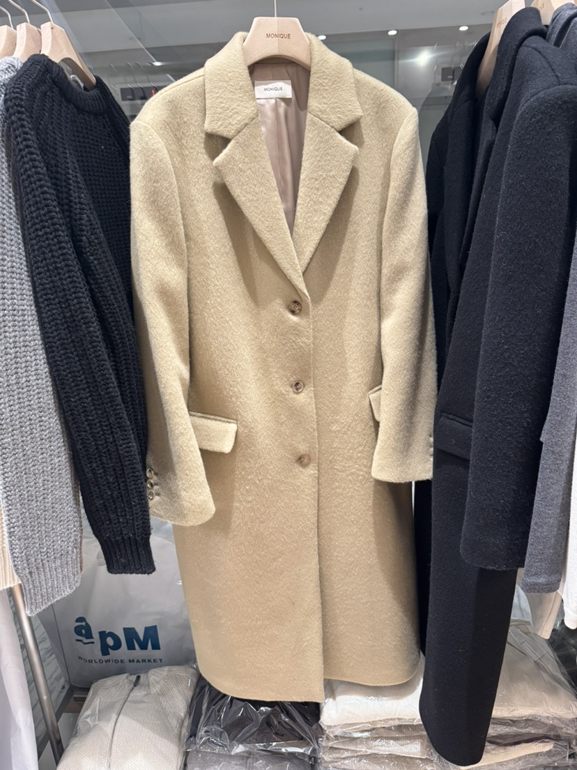 MONIQUE韓國代購㊣女裝新品休閑推薦人氣25秋冬中長款大衣羊駝MONIQUE中長款大衣