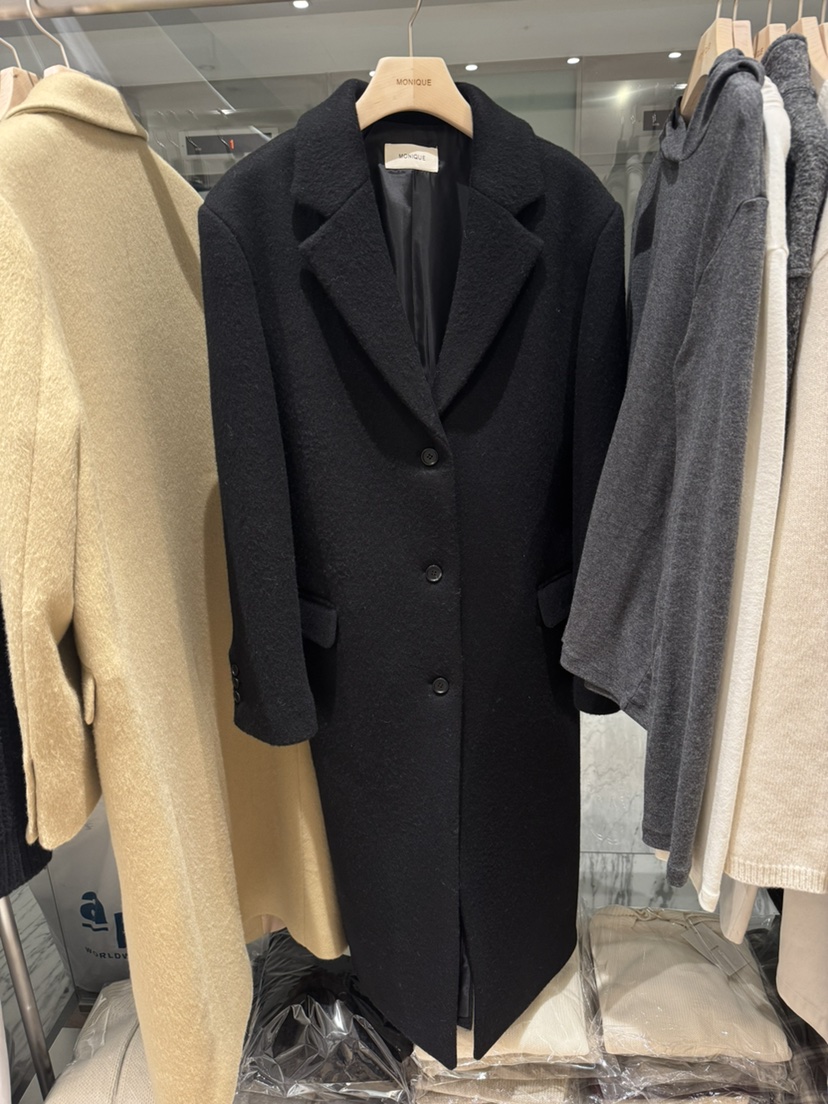 MONIQUE韓國代購㊣女裝新品休閑推薦人氣25秋冬中長款大衣羊駝MONIQUE中長款大衣圖色2