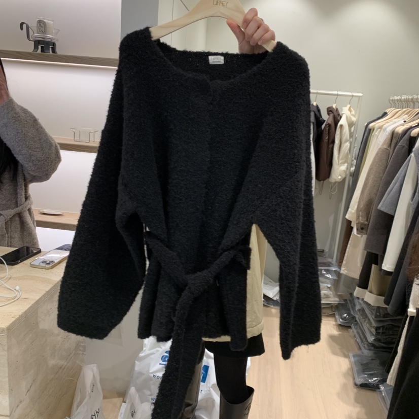 LIFFEY東大門㊣代購女士新款職業熱賣人氣25秋冬針織衫含腰帶LIFFEY針織衫圖色2