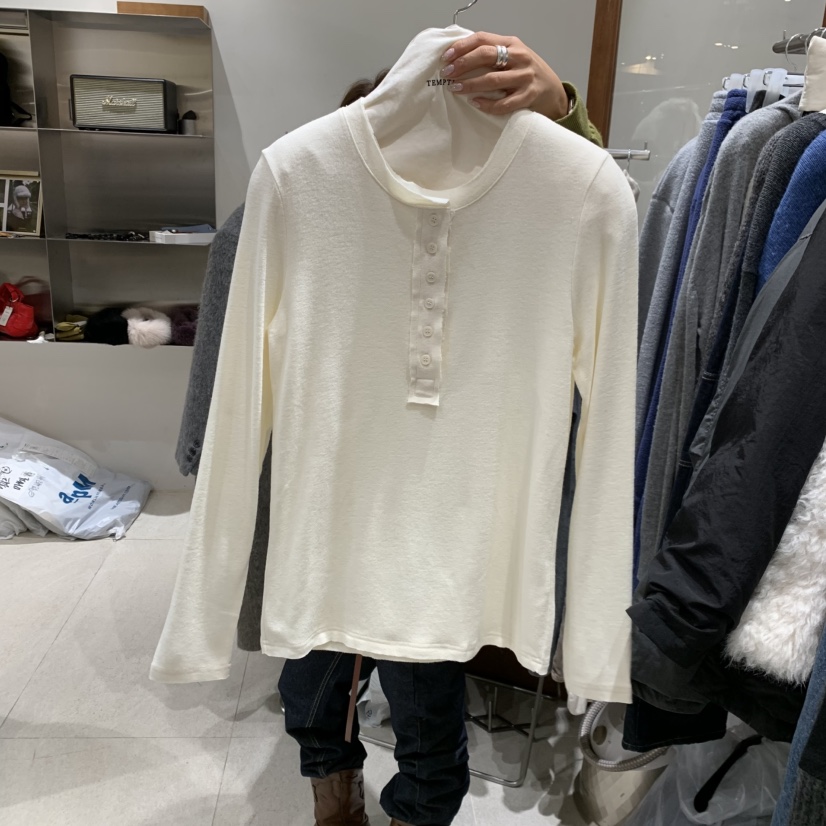 TEMPTING韓國直郵㊣女裝新品熱賣休閑職業長袖T恤安哥拉紐扣TEMPTING長袖T恤圖色2