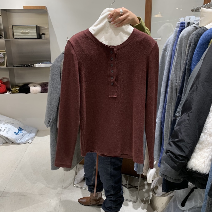 TEMPTING韓國直郵㊣女裝新品熱賣休閑職業長袖T恤安哥拉紐扣TEMPTING長袖T恤圖色3