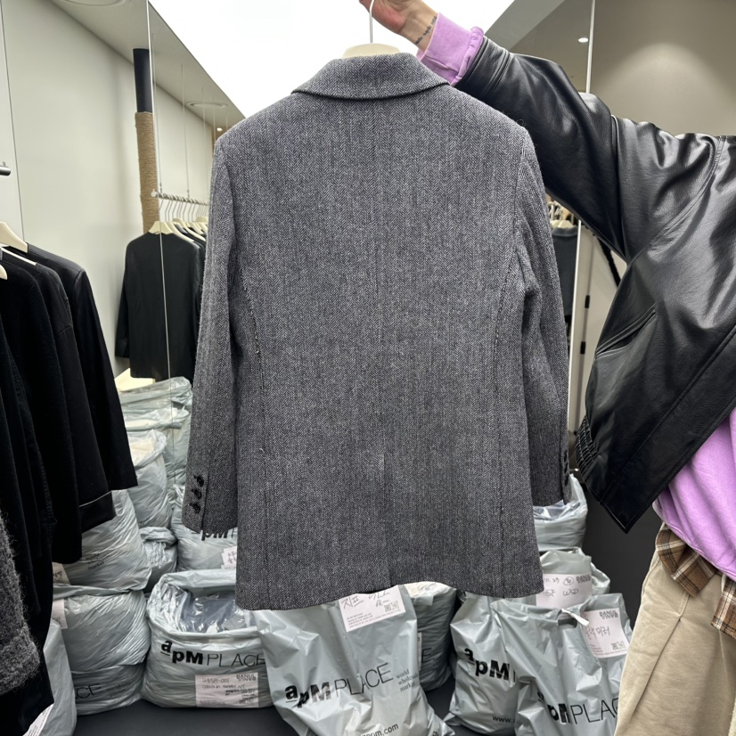 BANUL韓國直郵㊣女裝新品人氣休閑時尚25秋冬短款大衣人字紋BANUL短款大衣