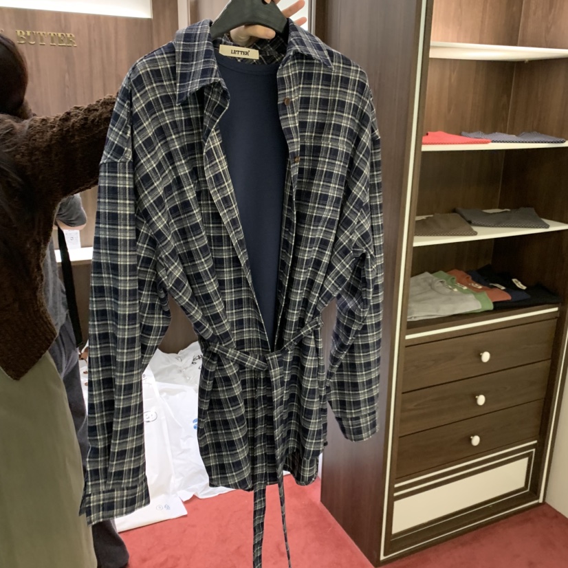 PEANUT BUTTER東大門㊣代購女裝新款熱賣襯衫蕾絲衫含腰帶格子PEANUT BUTTER襯衫/蕾絲衫