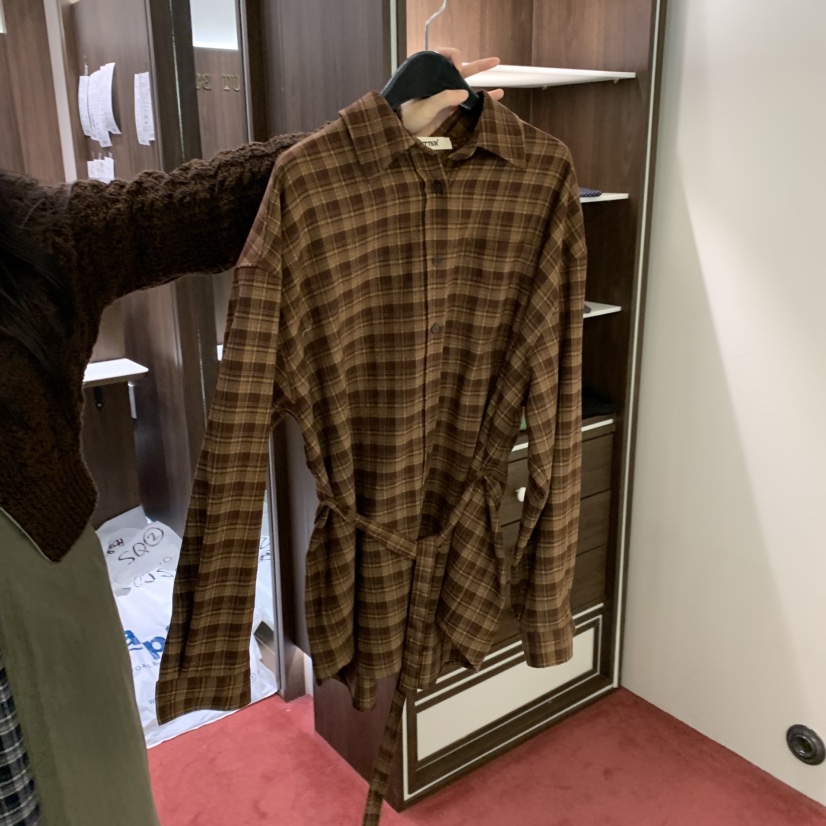 PEANUT BUTTER東大門㊣代購女裝新款熱賣襯衫蕾絲衫含腰帶格子PEANUT BUTTER襯衫/蕾絲衫圖色3