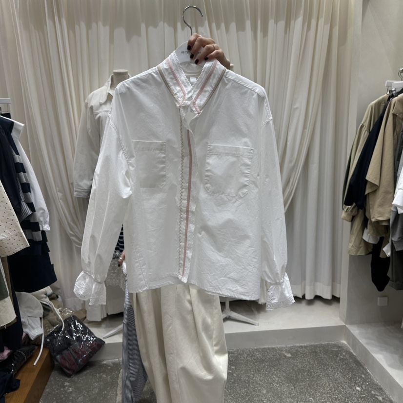 AFTERNOON東大門㊣直郵女裝新款時尚推薦25秋冬襯衫蕾絲衫荷葉邊AFTERNOON襯衫/蕾絲衫