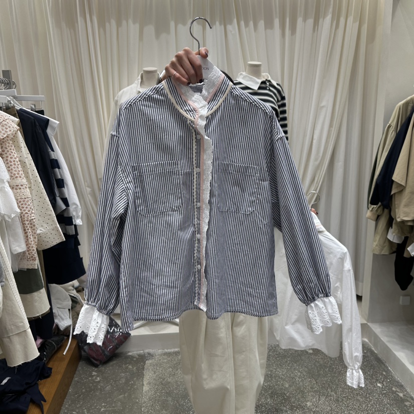 AFTERNOON東大門㊣直郵女裝新款時尚推薦25秋冬襯衫蕾絲衫荷葉邊AFTERNOON襯衫/蕾絲衫圖色2