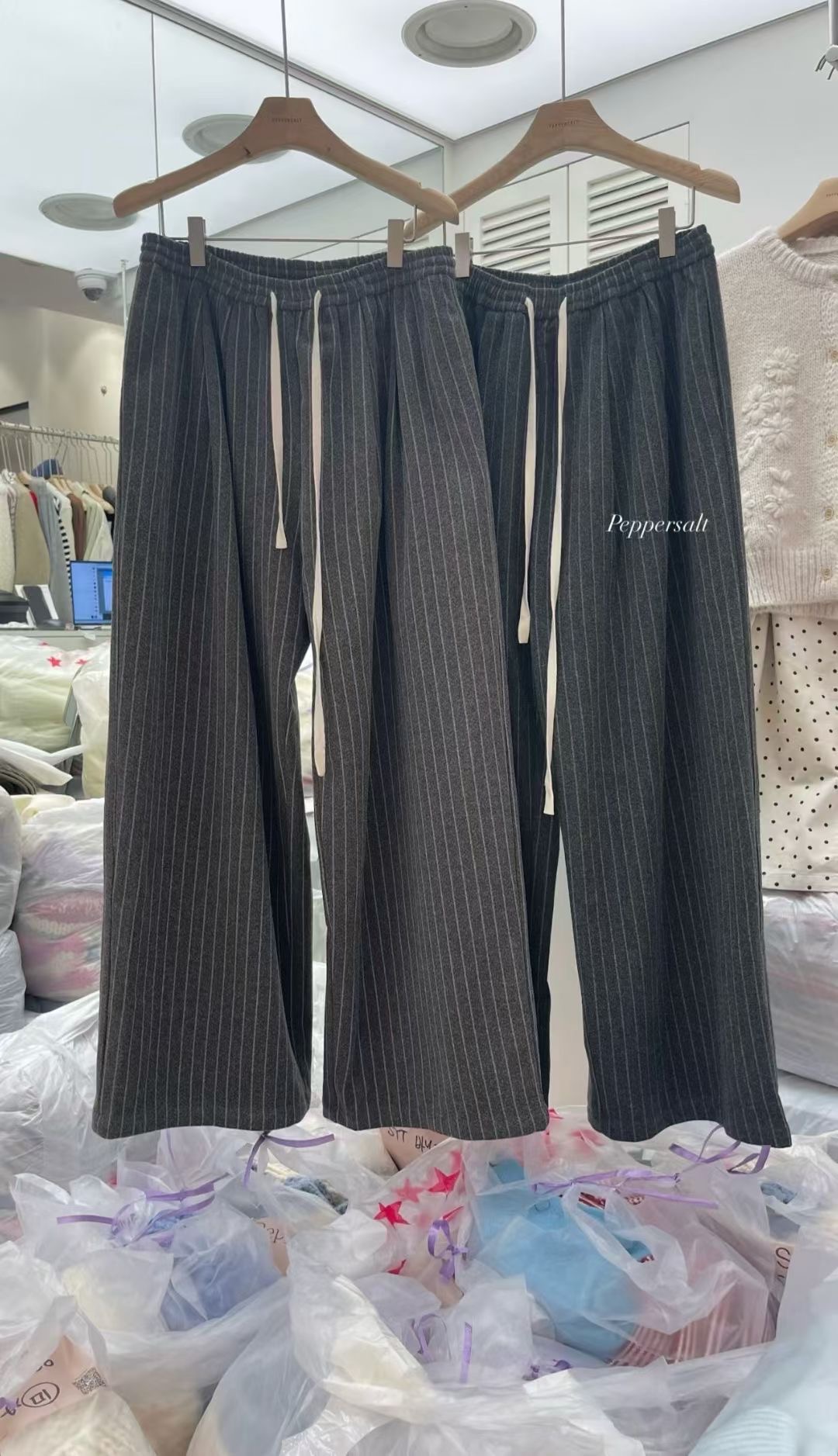 PEPPER 페페韓國代購㊣女裝新款25秋冬職業熱賣休閑褲條紋PEPPER-SEOUL休閑褲