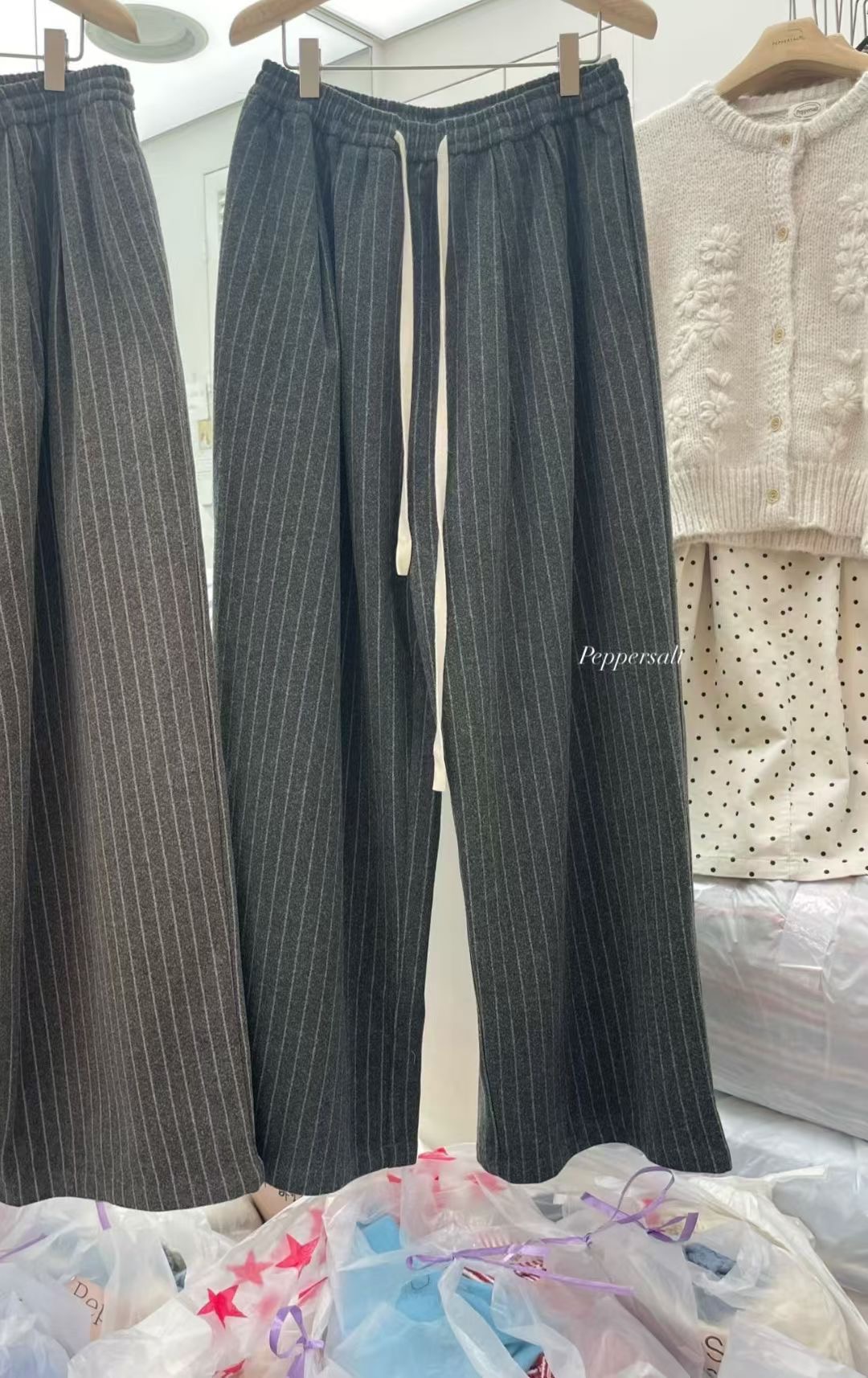 PEPPER 페페韓國代購㊣女裝新款25秋冬職業熱賣休閑褲條紋PEPPER-SEOUL休閑褲圖色2