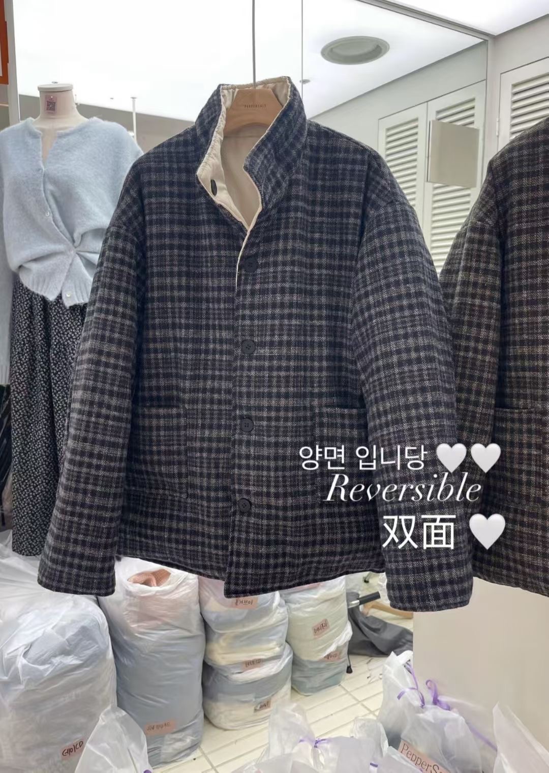 PEPPER 페페東大門㊣代購女士新品熱賣短款棉服兩面穿雙面PEPPER-SEOUL短款棉服