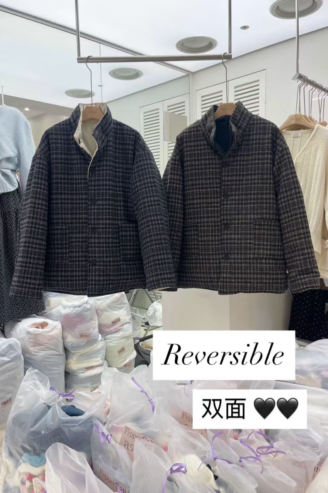 PEPPER 페페東大門㊣代購女士新品熱賣短款棉服兩面穿雙面PEPPER-SEOUL短款棉服