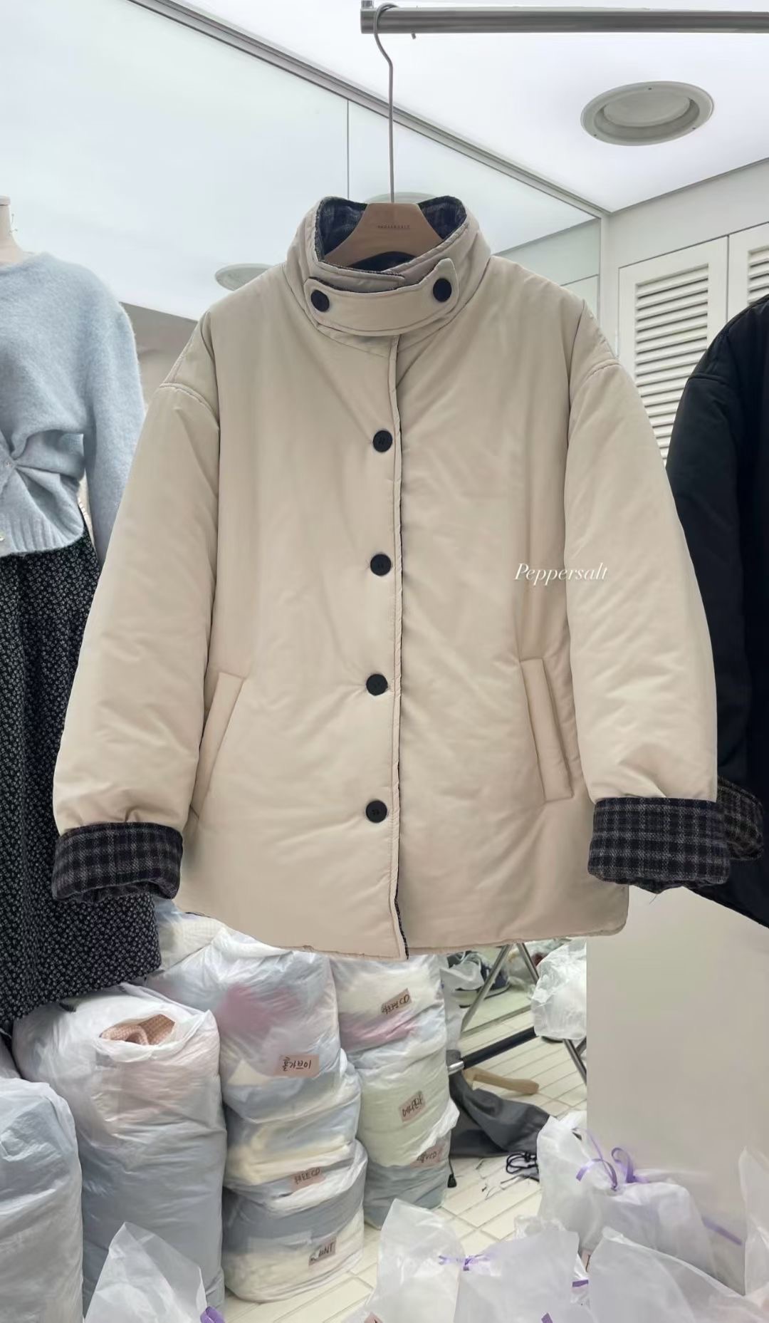 PEPPER 페페東大門㊣代購女士新品熱賣短款棉服兩面穿雙面PEPPER-SEOUL短款棉服