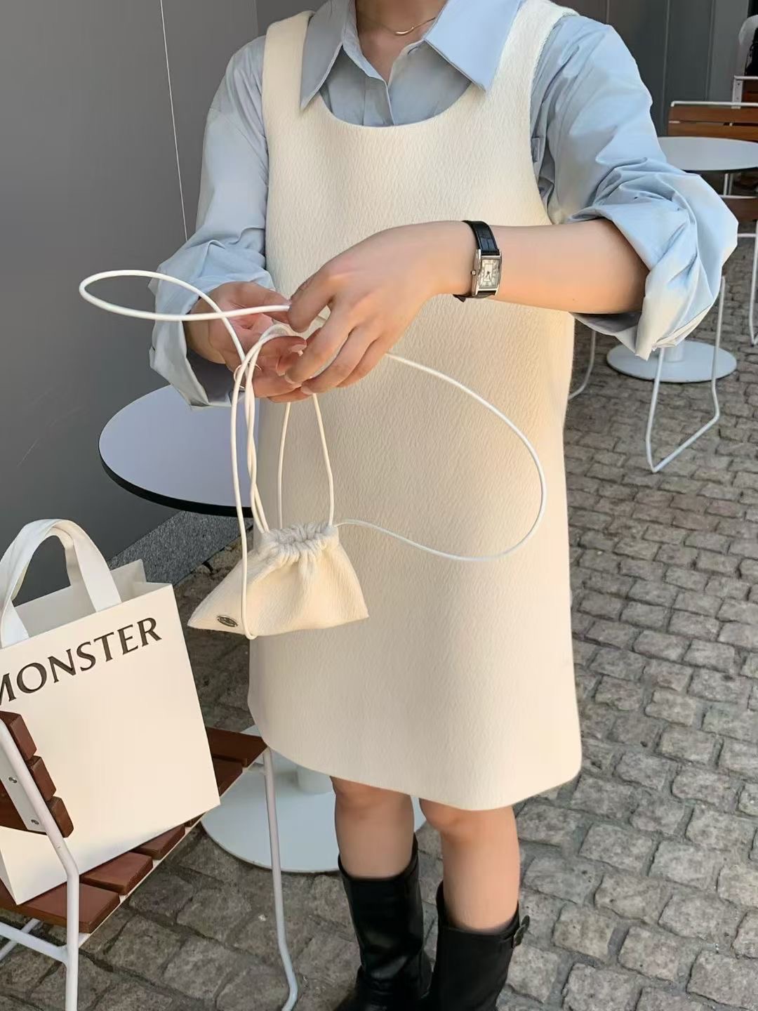 ANGE韓國代購㊣女裝新款時尚真品人氣25秋冬休閑連衣裙含包ANGE連衣裙