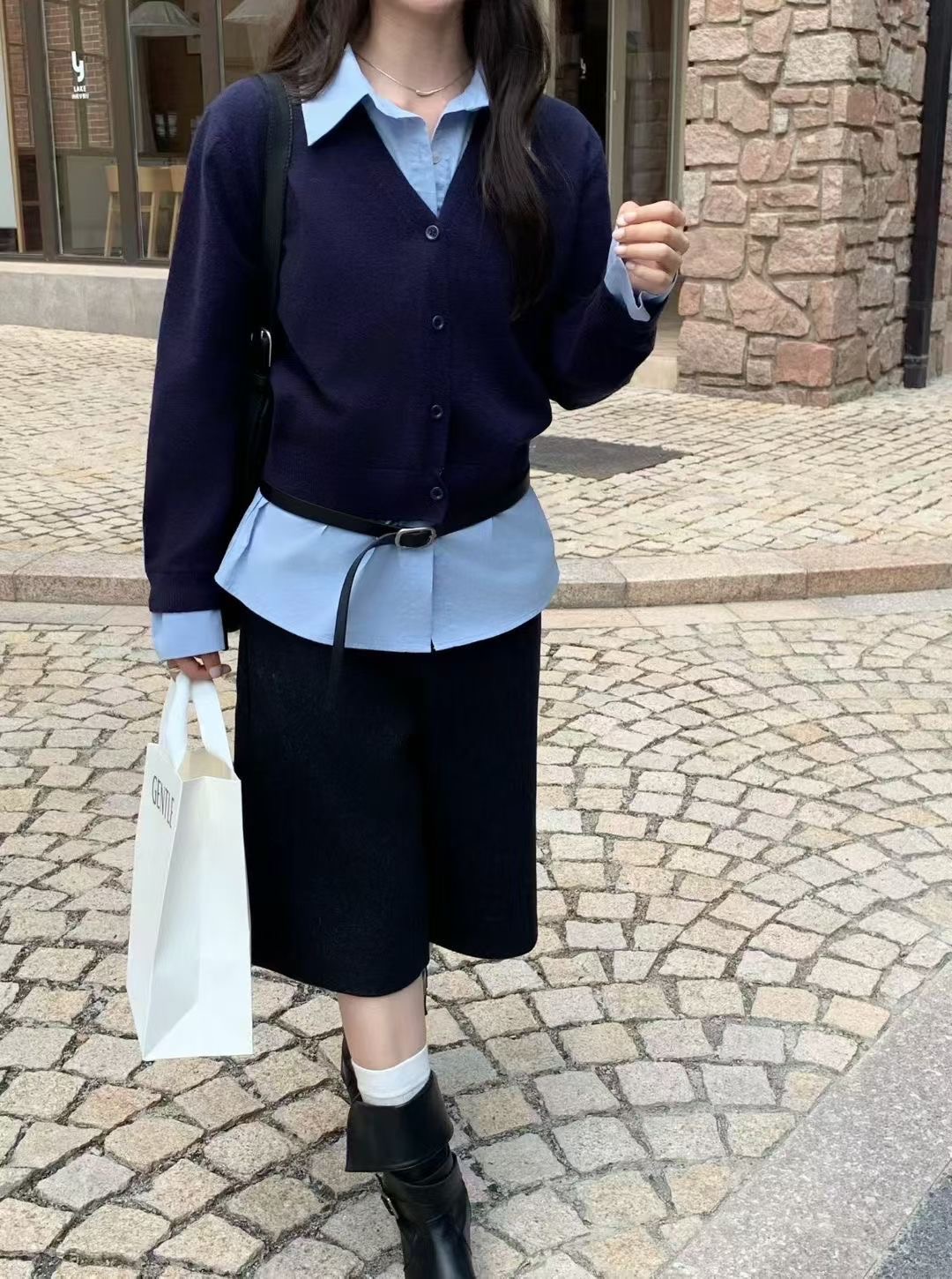 ANGE東大門㊣實拍女士新款真品25秋冬休閑推薦針織衫含腰帶ANGE針織衫圖色3