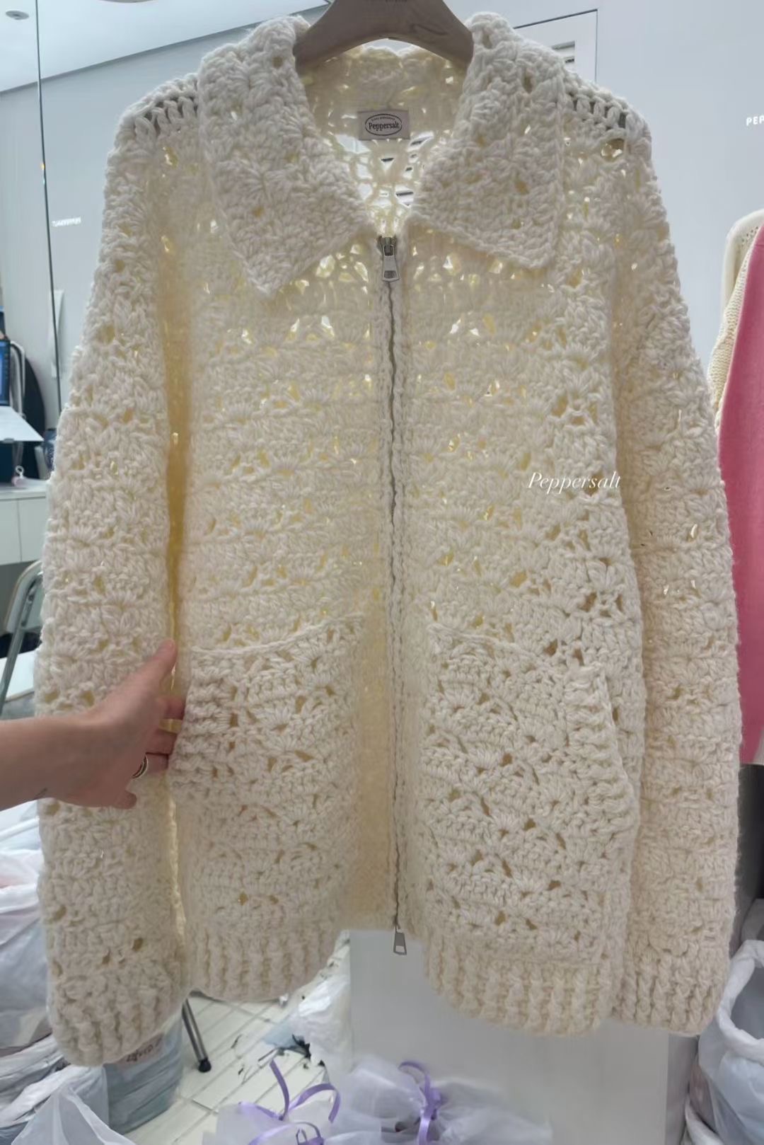 PEPPER 페페韓國代購㊣女裝新品25秋冬熱賣夾克手工針織開衫PEPPER-SEOUL夾克