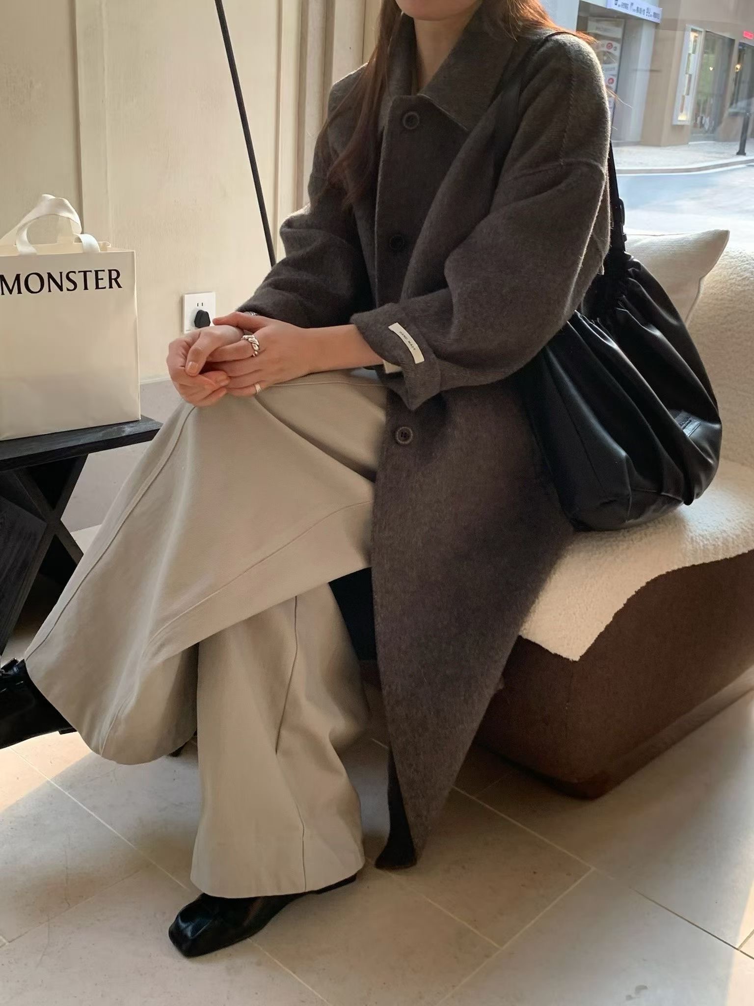 ANGE東大門㊣實拍女裝新款時尚休閑人氣真品職業中長款大衣ANGE中長款大衣