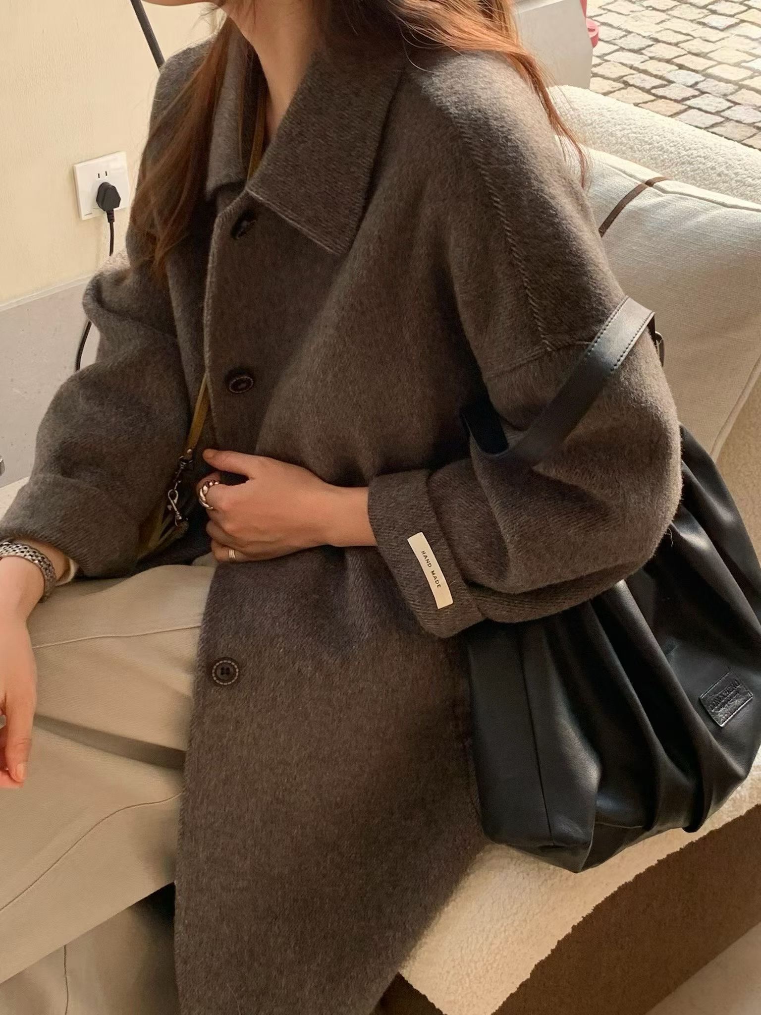 ANGE東大門㊣實拍女裝新款時尚休閑人氣真品職業中長款大衣ANGE中長款大衣