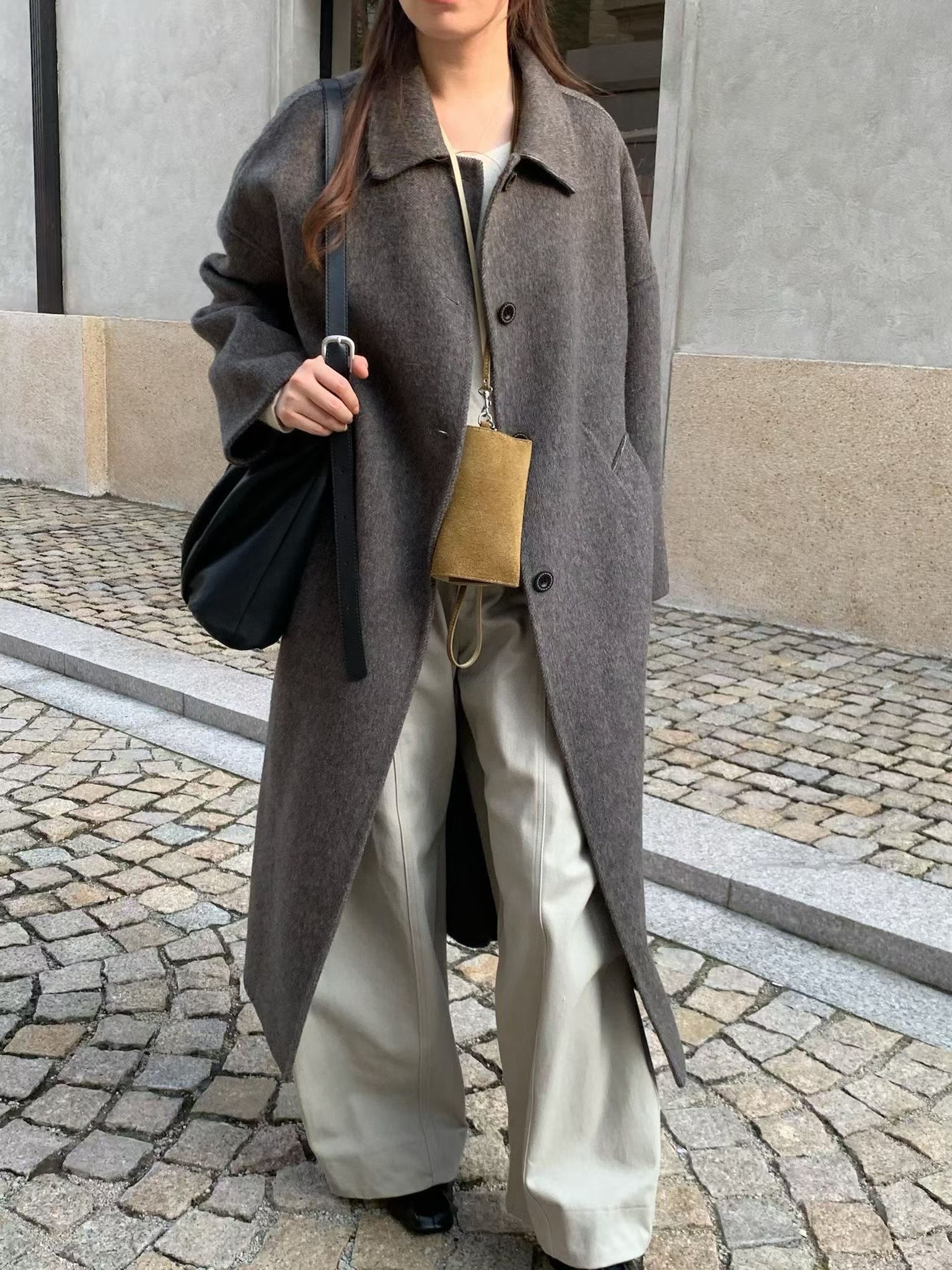 ANGE東大門㊣實拍女裝新款時尚休閑人氣真品職業中長款大衣ANGE中長款大衣