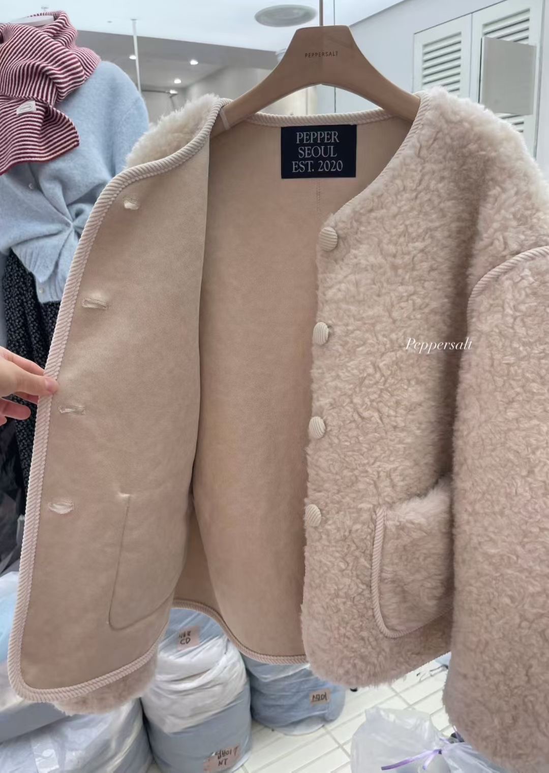 PEPPER 페페東大門㊣直郵女士新品人氣25秋冬短款大衣抓絨PEPPER-SEOUL短款大衣