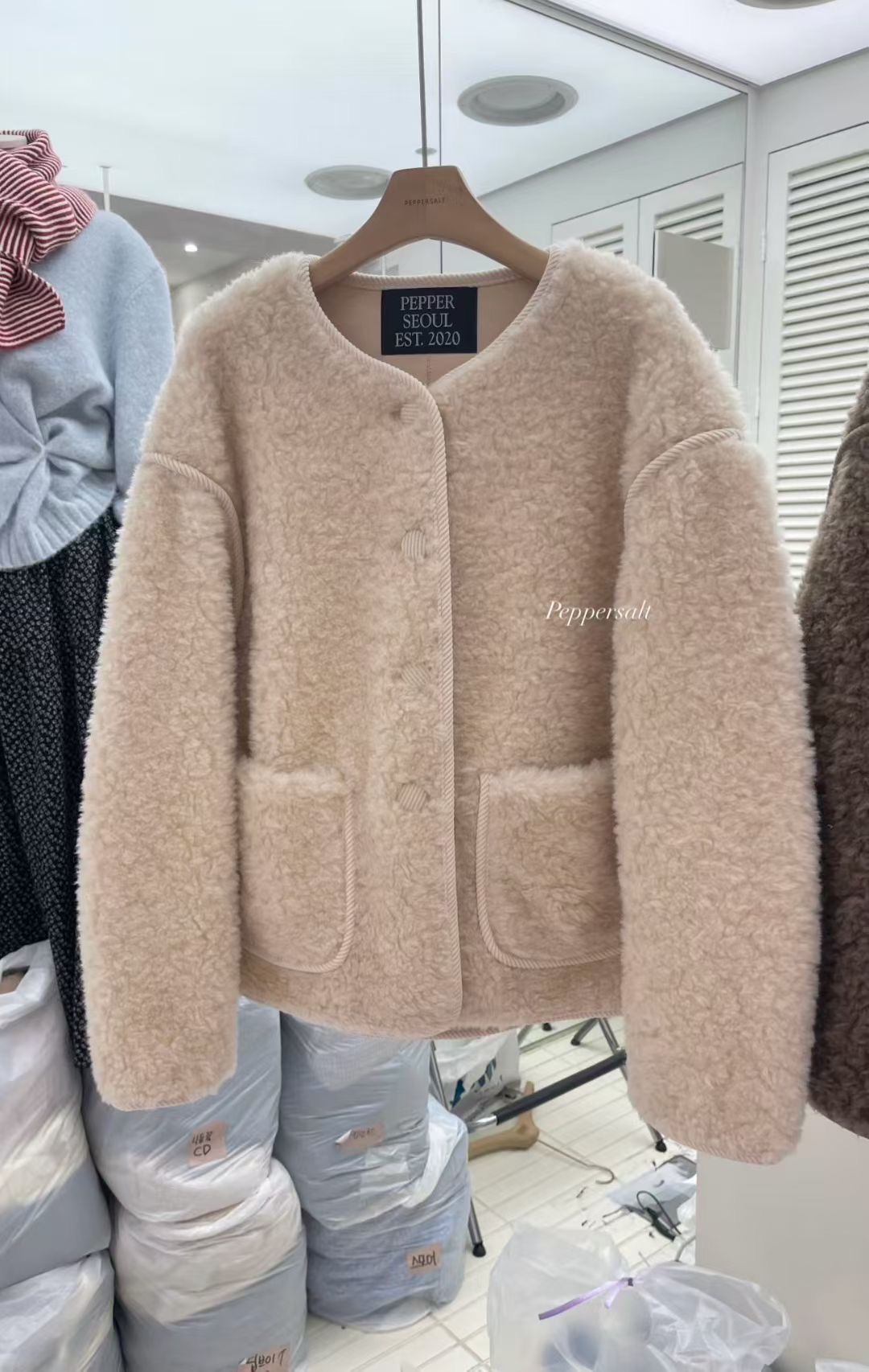 PEPPER 페페東大門㊣直郵女士新品人氣25秋冬短款大衣抓絨PEPPER-SEOUL短款大衣