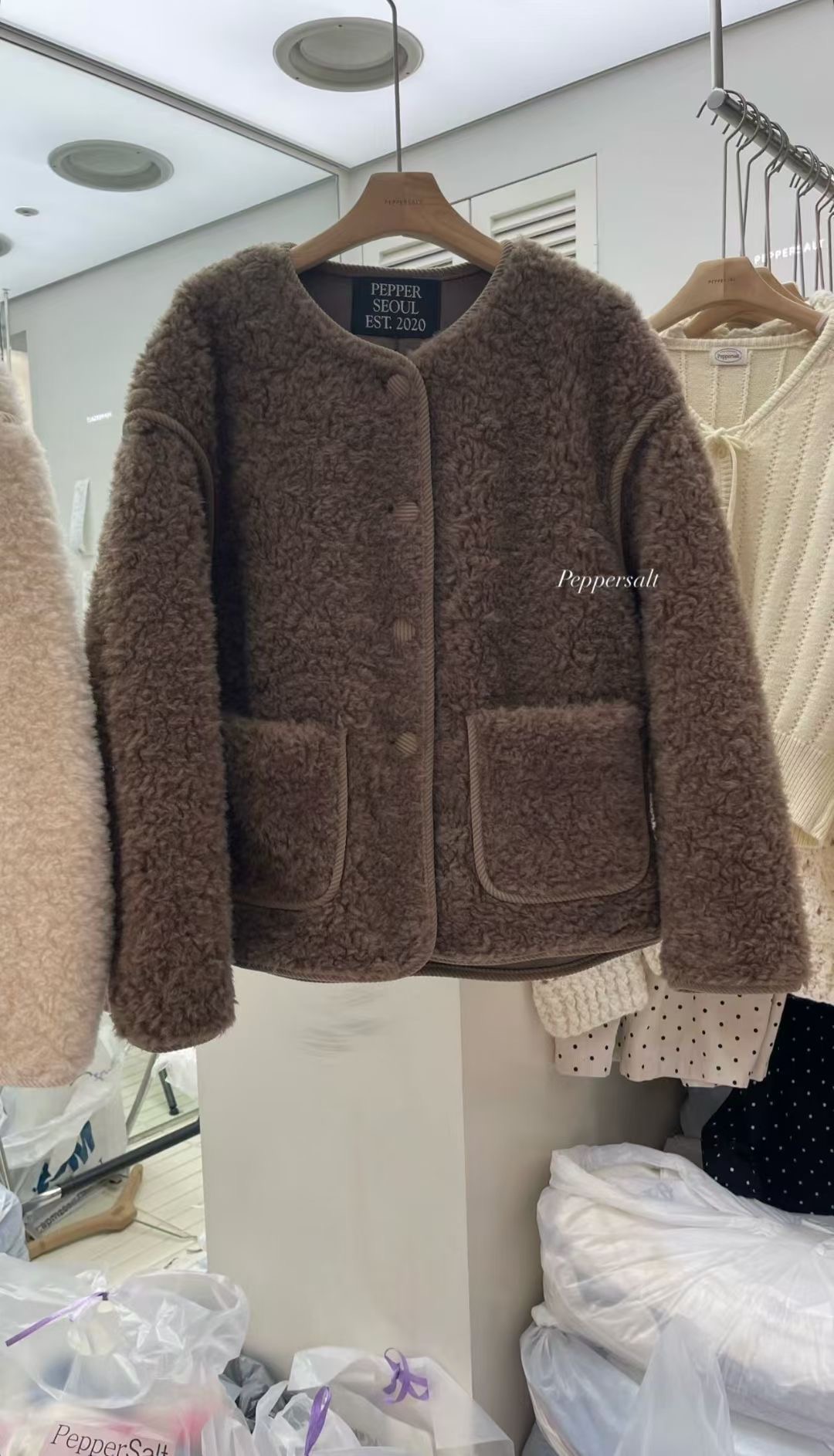 PEPPER 페페東大門㊣直郵女士新品人氣25秋冬短款大衣抓絨PEPPER-SEOUL短款大衣圖色2