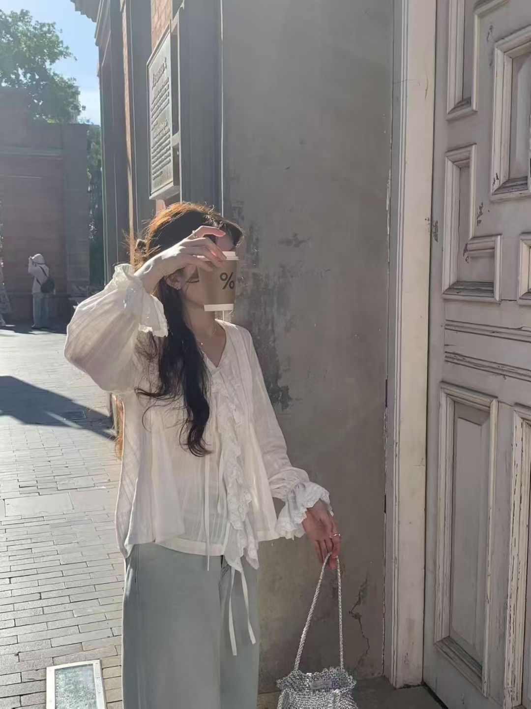 ANGE東大門㊣實拍女裝新品25秋冬真品人氣休閑熱賣襯衫蕾絲衫ANGE襯衫/蕾絲衫