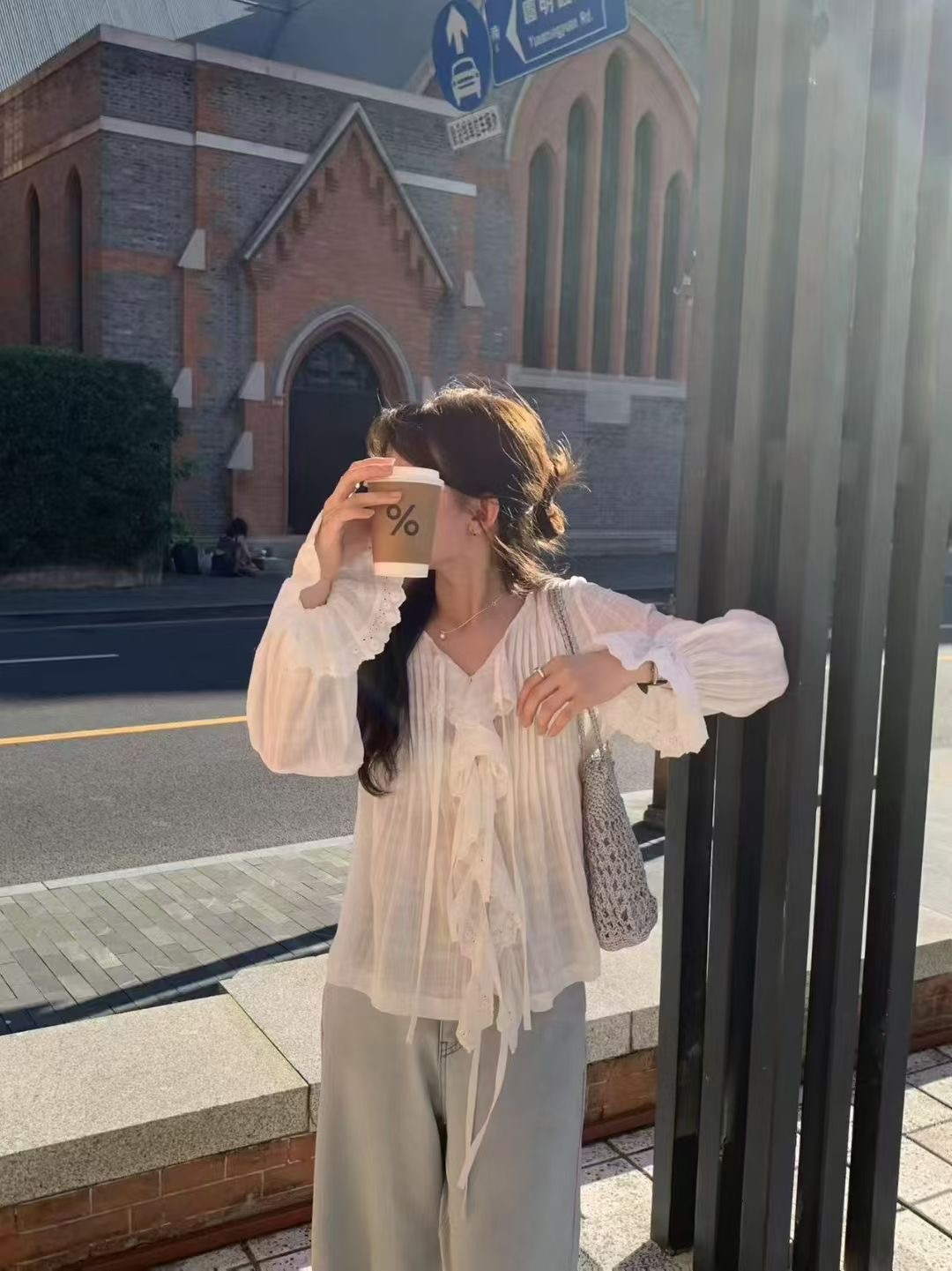 ANGE東大門㊣實拍女裝新品25秋冬真品人氣休閑熱賣襯衫蕾絲衫ANGE襯衫/蕾絲衫