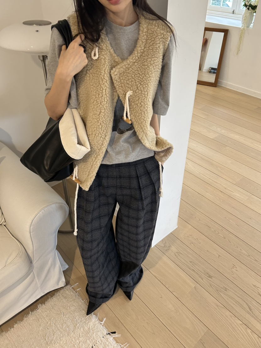 ME MO東大門㊣代購女裝新款25秋冬休閑褲不含腰帶羊毛格紋ME MO休閑褲