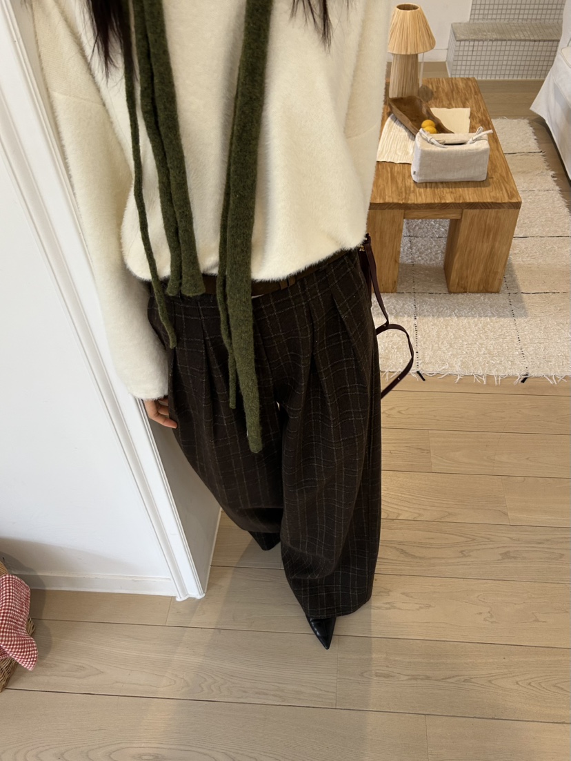 ME MO東大門㊣代購女裝新款25秋冬休閑褲不含腰帶羊毛格紋ME MO休閑褲