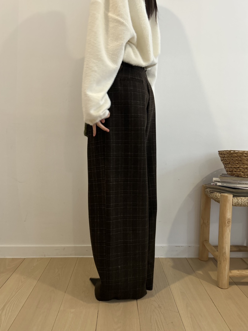 ME MO東大門㊣代購女裝新款25秋冬休閑褲不含腰帶羊毛格紋ME MO休閑褲