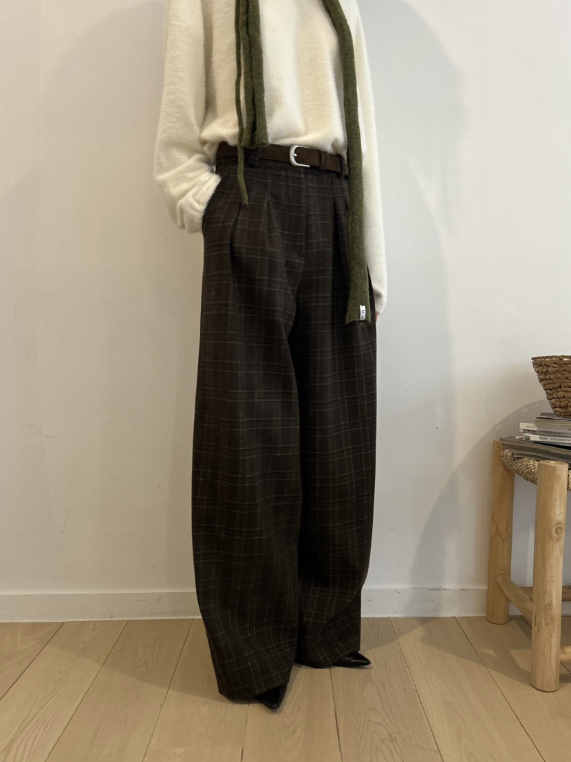 ME MO東大門㊣代購女裝新款25秋冬休閑褲不含腰帶羊毛格紋ME MO休閑褲