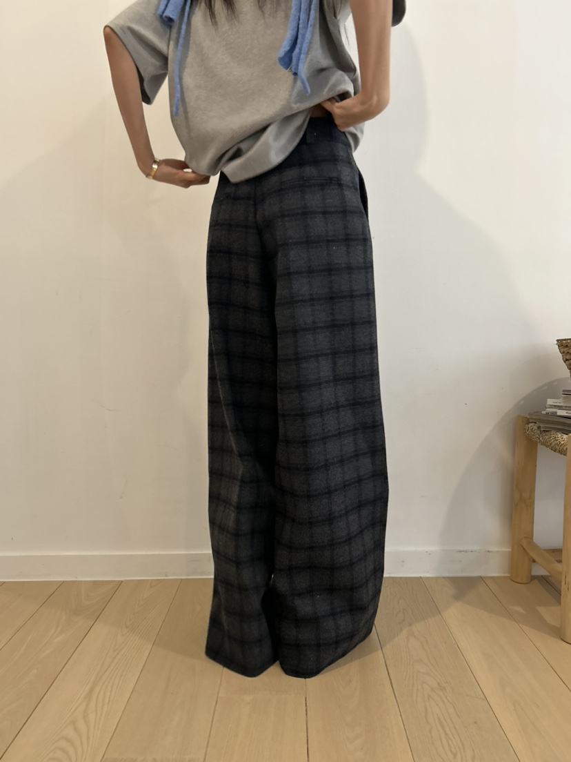 ME MO東大門㊣代購女裝新款25秋冬休閑褲不含腰帶羊毛格紋ME MO休閑褲