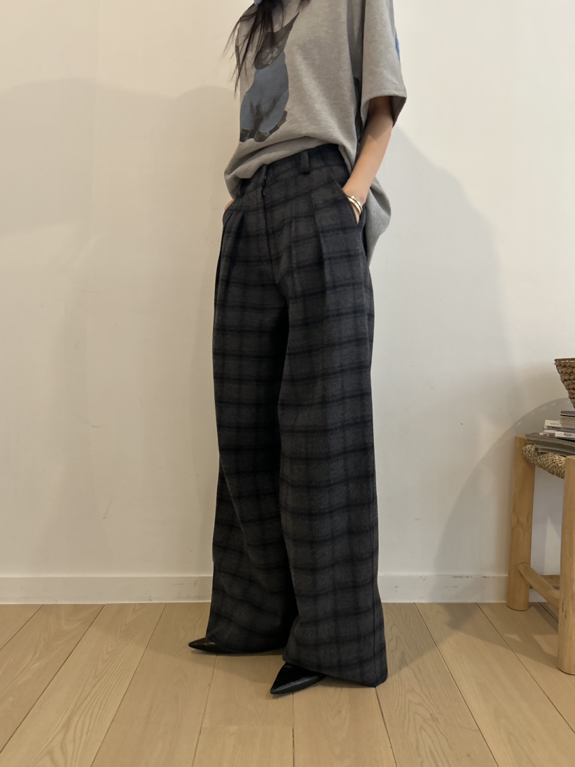 ME MO東大門㊣代購女裝新款25秋冬休閑褲不含腰帶羊毛格紋ME MO休閑褲