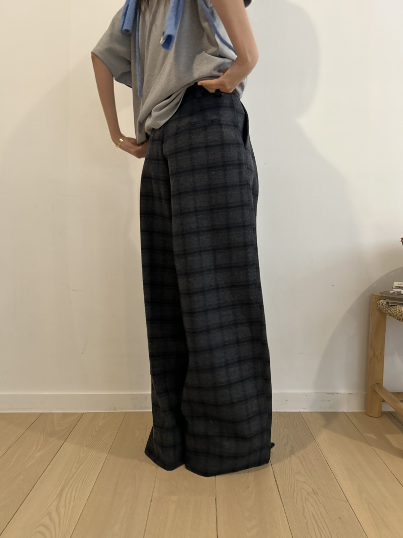 ME MO東大門㊣代購女裝新款25秋冬休閑褲不含腰帶羊毛格紋ME MO休閑褲