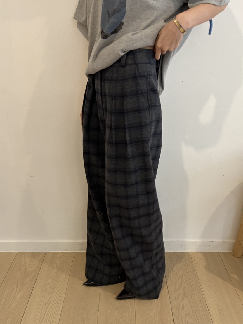 ME MO東大門㊣代購女裝新款25秋冬休閑褲不含腰帶羊毛格紋ME MO休閑褲