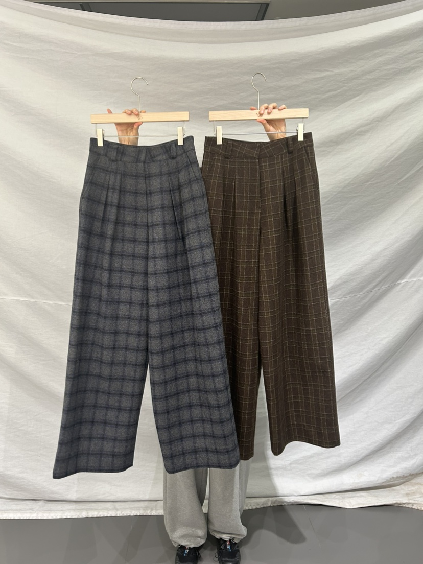 ME MO東大門㊣代購女裝新款25秋冬休閑褲不含腰帶羊毛格紋ME MO休閑褲