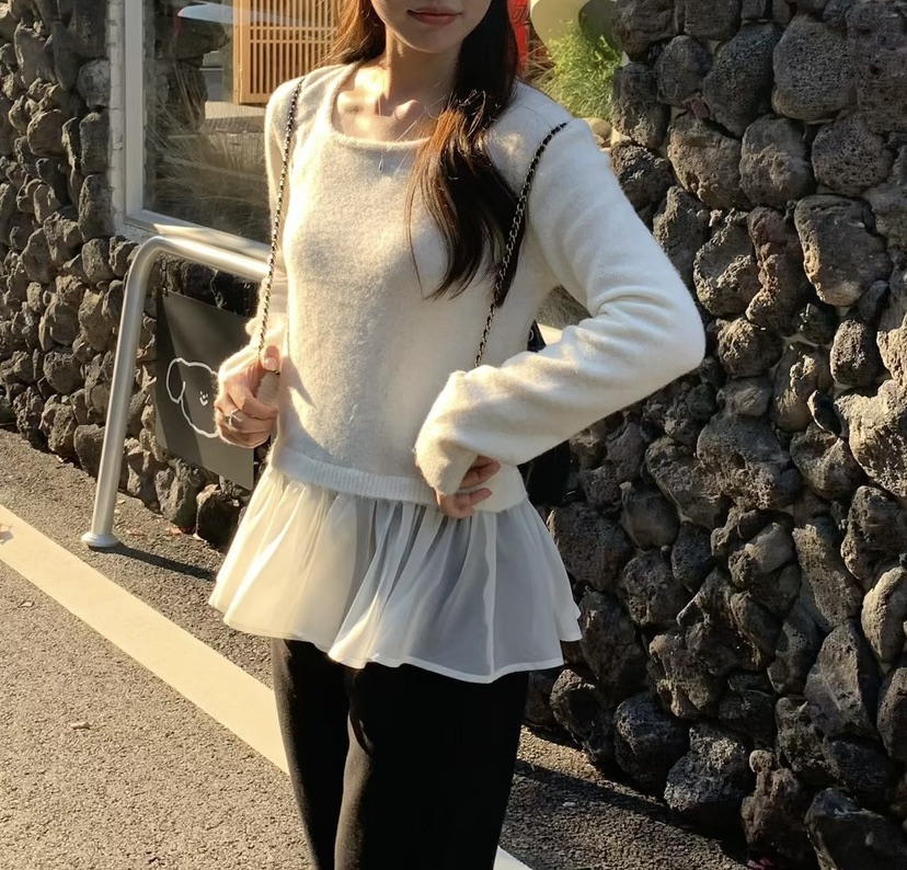 SYMBOL韓國代購㊣女士新款25秋冬時尚推薦職業針織衫褶邊針織SYMBOL針織衫圖色1