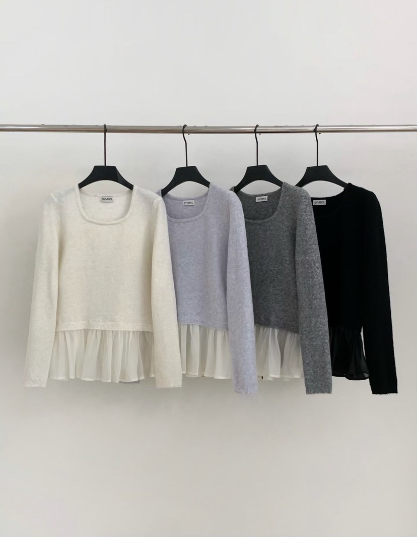 SYMBOL韓國代購㊣女士新款25秋冬時尚推薦職業針織衫褶邊針織SYMBOL針織衫圖色4左四色
