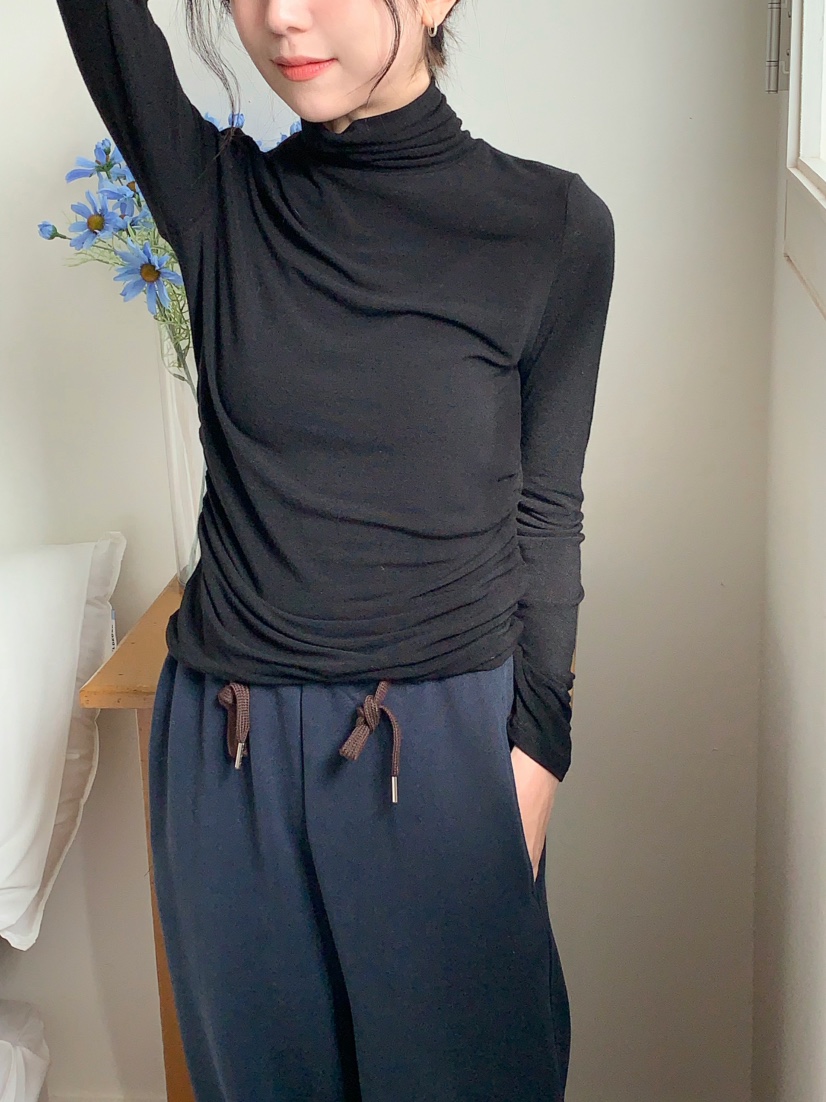 BEFORE SUNRISE東大門㊣實拍女裝新品人氣熱賣長袖T恤褶皺BEFORE SUNRISE長袖T恤