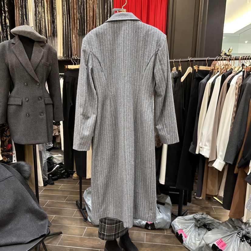 HERISH-HAUTE韓國代購㊣女裝新品時尚25秋冬休閑長款風衣條紋HERISH-HAUTE長款風衣