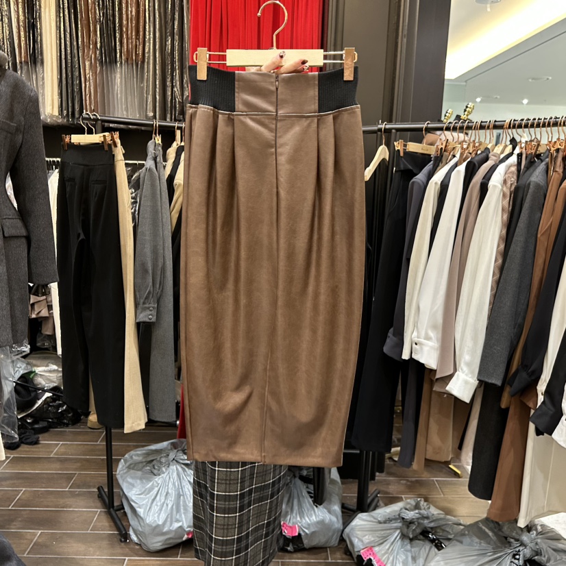 HERISH-HAUTE東大門㊣實拍女士新品職業熱賣25秋冬長裙皮革HERISH-HAUTE長裙