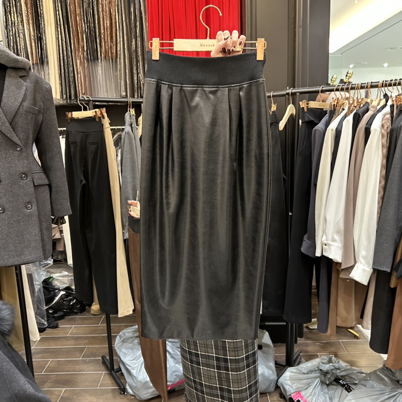 HERISH-HAUTE東大門㊣實拍女士新品職業熱賣25秋冬長裙皮革HERISH-HAUTE長裙圖色2