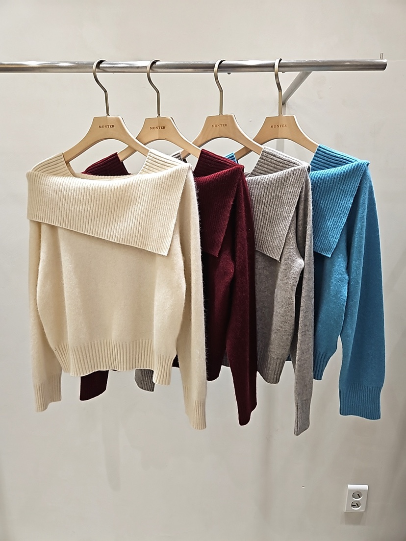MONTER東大門㊣實拍女裝新品時尚25秋冬推薦真品針織衫露肩MONTER針織衫