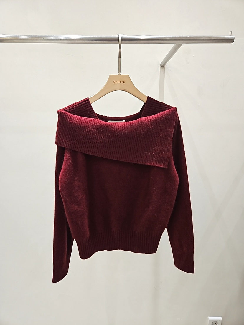 MONTER東大門㊣實拍女裝新品時尚25秋冬推薦真品針織衫露肩MONTER針織衫圖色2