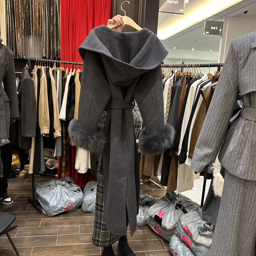 HERISH-HAUTE東大門㊣代購女士新款25秋冬推薦中長款大衣狐貍HERISH-HAUTE中長款大衣